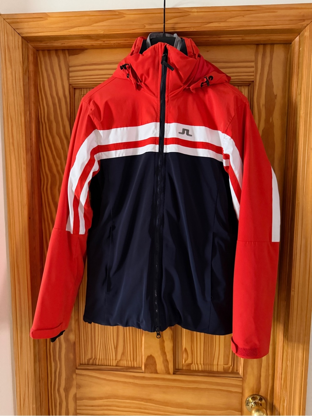 J.Lindeberg Red, White & Navy Ski Jacket with Hood